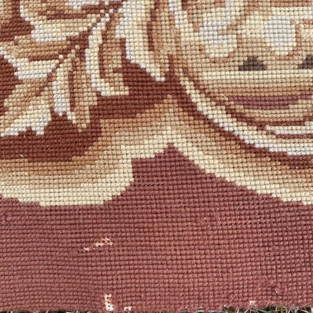 Vtg Aubusson-Style Needlepoint Floral Tapestry Rug Baroque No Backing Pink Brown